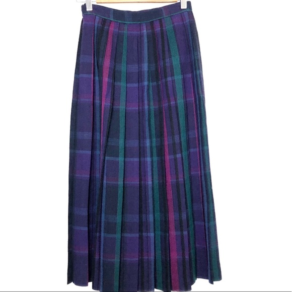 Vintage medium plaid pleated wool skirt purple 4 - Picture 3 of 8